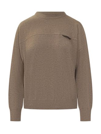 Brunello Cucinelli Beige Solid Crew Neck Sweater