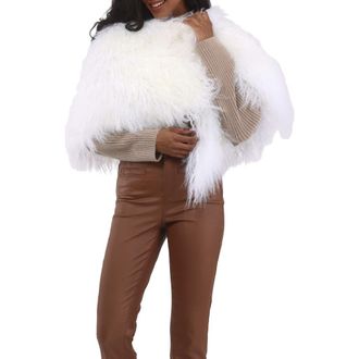 Gorski Select Genuine Shearling Shawl in White at Nordstrom