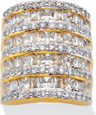 Palm Beach Jewelry 6.26 TCW Baguette and Round Cubic Zirconia Gold-Plated Channel Ring