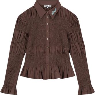 STIEGLITZ Stieglitz - Andrea Smocked Blouse - Dames - Blouses & Shirts - Bruin - Maat: XL