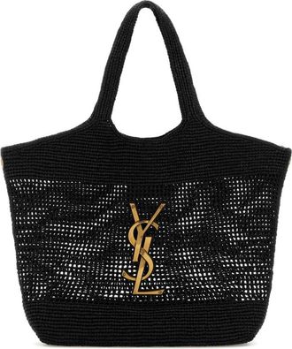 Saint Laurent Black raffia Icare shopping bag