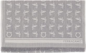 Ferragamo Wool Scarf with Subtle Motifs and Fringed Edges