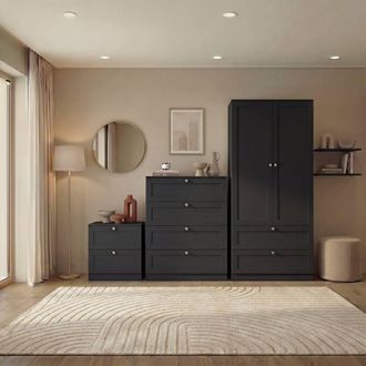 Home Discount Vida Designs Altino 3Pc Bedroom Set(2Dr Bedside, 4Dr Chest, Wardrobe) in Black
