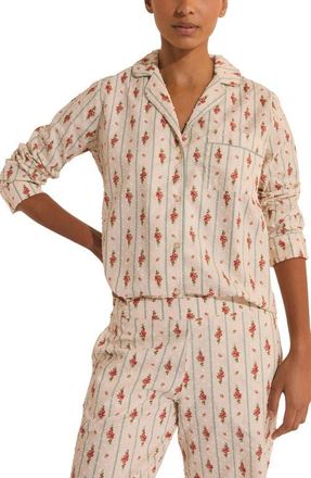 Etam Orea Floral Swiss Dot Chemise Button-Up Pajama Shirt in Powder Pink at Nordstrom, Size X-Large