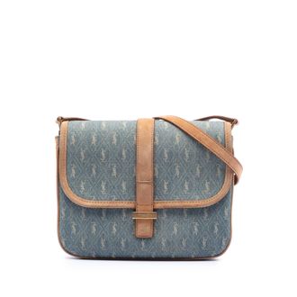 Saint Laurent Pre-owned Womens Suede Trimmed Denim Monogram Allover Crossbody - Light Blue Textile - One Size