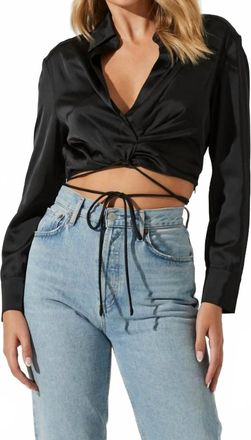 Astr Perry Satin Wrap Front Tie Waist Top In Black