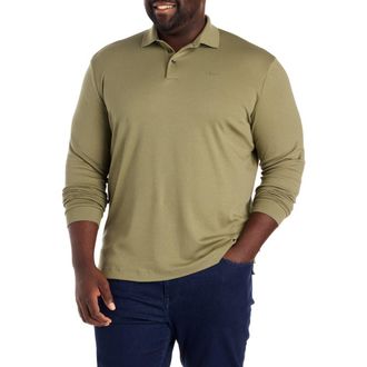 BOSS Big & Tall Pado Long-Sleeve Polo Shirt in Medium Green at Nordstrom, Size 2X Big