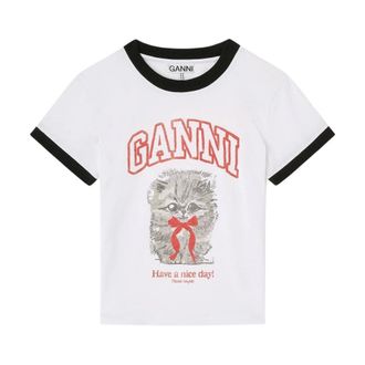 Ganni Dames, Tops, Wit, Maat: M Katoen
