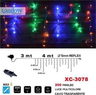 Trade Shop Trade Shop - Tenda Luminosa Natalizia 200 Miniled Luce Multicolore Cavo Trasparente Xc-3078
