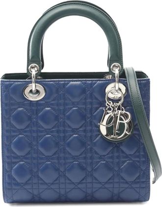 Dior Borsa a mano Lady Dior media in pelle di agnello con motivo Cannage 2010-2025 - Blu