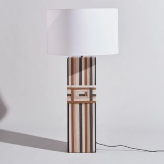 Maisons du monde L&aacute;mpara de pie trenzada beige y marr&oacute;n con pantalla de algod&oacute;n y lino