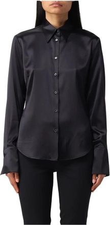 Pinko Slim-fit overhemd met ronde zoom - Dames - Overhemden - Zwart - XL - Satijn - Overhemden