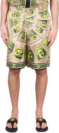 Versace Korte Broeken, Heren, Groen, M, Leer, Printed Silk Twill Shorts
