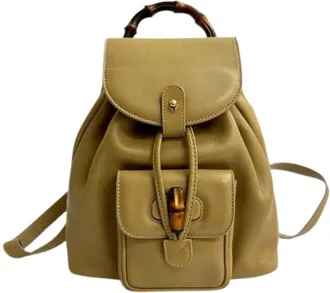 Gucci Pre-owned Backpacks, male, Beige, Size: ONE SIZE Pre-owned Bamboo Leather Backpack
