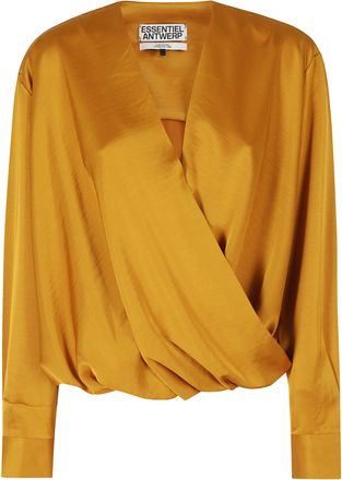 Essentiel Caramel Drip Draped Recycled Polyester Wrap Top