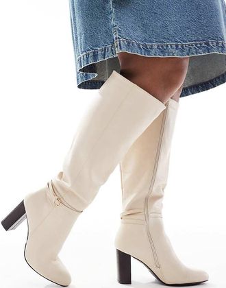 Yours Clothing Stivali al ginocchio bianco sporco con tacco alto
