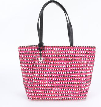 Kate Spade New York Black Pink White Leather Coated Canvas Handbag Shoulder Bag Tote Bag (Pre-Owned)