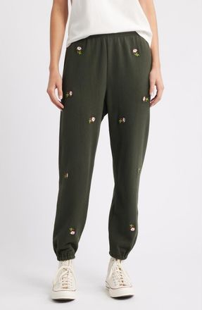 The Great. The Stadium Embroidered Cotton Sweatpants in Woodland Green at Nordstrom, Size 2