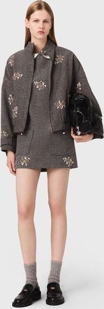 Maje Embroidered Bomber Jacket - Grey - Maje