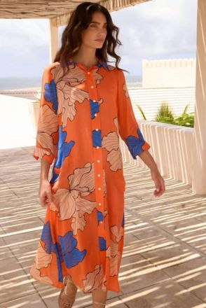 Oliphant Shirt Midi Dress In Bora Bora Red