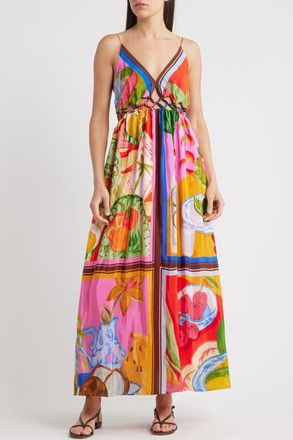 Farm Rio Summer Picnic Cutout Detail Dress in Red Multi at Nordstrom, Size Small