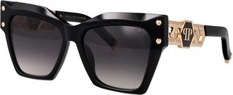 Philipp Plein Iconedge Stijlvolle Zonnebril voor Ultieme Bescherming - Dames - Zonnebrillen - Zwart - 57 MM - Accessoires