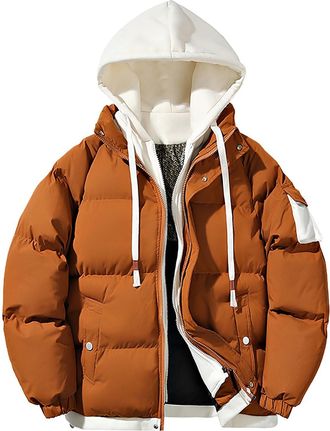 Generic Down Jacket Men Puffer Jackets Full Zip Hooded Thermal Bubble Coat Winter Warm Quilted Jacket with Pocket Drawstring Loose Fit Padded Coats Quilted Th
