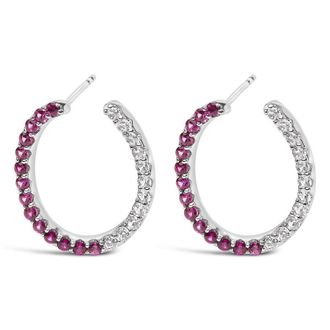 House of Brilliance Sterling Silver Lab Created Ruby and White Sapphire Hoop Earrings