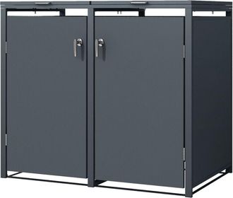 ML Design Cobertizo Doble Para Ocultar 2 Cubos De Basura 240l Antracita 132x80x116,3cm Caseta De Acero Para Jard&iacute;n Exterior Contenedor Resistente A Interperie C