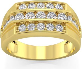Pompeii3 Mens 1 1/2 CT. T. W. Diamond Stepped Triple Row Ring in 10K Gold
