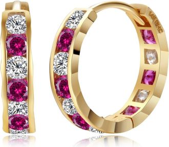 MAX + STONE Solid 14K Yellow Gold Cubic Zirconia Huggie Hoop Earrings in White, Pink or Red