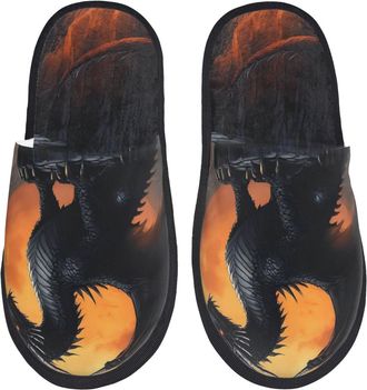 Generic Full Moon Black Dragon Women Men Slippers Slip On Shoes Non-Slip House Shoes For Bedroom Outdoor Indoor L
