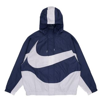 Nike Mens Nike Sportswear Swoosh Contrasting Colors Large Logo Hooded Woven Jacket Autumn Navy Blue DD5968-437