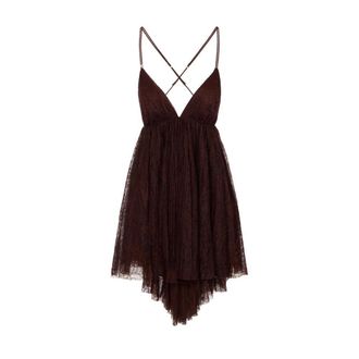 Elisabetta Franchi Floral-Lace Mini Dress - Dames - Feestkleedjes - Bruin - S - Tule - Kleedjes