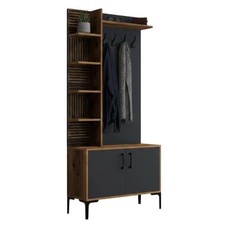Dmora Muebles De Entrada Calista, Entrada Para Perchas, Composici&oacute;n Para Atrio, Consola De Almacenamiento Multifunci&oacute;n, 90x35h200 Cm, Nogal Y Antracita, Con