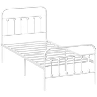 HOMCOM 3ft Metal Single Platform Bed Frame W/ Underbed Storage Headboard White | TJ Hughes