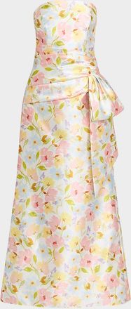 Shoshanna Jill Strapless Floral-Print Mikado Gown