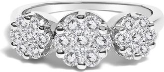 House of Brilliance 14K White Gold 1-1/4 Cttw Diamond Three Round Floral Clusters Engagement or Fashion Ring