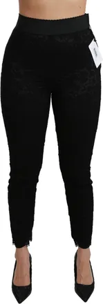 Dolce & Gabbana Womens Black Lace Skinny High Waist Cotton Pants Viscose Polyamide