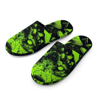 Generic Wolf Glowing Neon Mushrooms Mens House Slippers Slip Indoor Slipper On Shoes Warm Outdoor