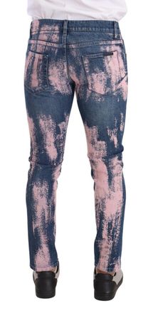 Dolce & Gabbana Mens Blue Pink Tie Dye Cotton Skinny Denim Jeans Elastane Clothing