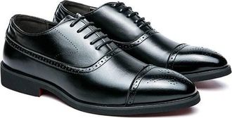 Generic Oxford Shoes for Men Lace Up Brogue Embossed Round Toe Microfiber Leather Slip Resistant Anti-Slip Low Top Rubber Sole Non Slip Business(10.5 UK) Blac