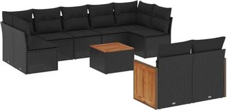 vidaXL Vidaxl - Set De Sof&aacute;s De Jard&iacute;n 10 Pzas Cojines Rat&aacute;n Sint&eacute;tico Negro