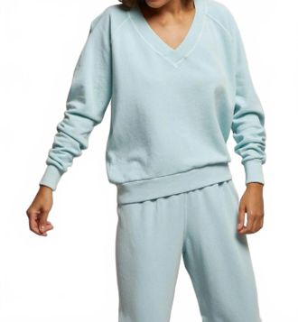 perfectwhitetee Sinead V-Neck Sweatshirt In Iced Aqua