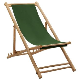 vidaXL Silla De Playa De Bamb&uacute; Y Lona Verde Vidaxl