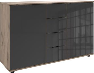 Wimex Kombikommode »Leonberg, Sideboard 2trg mit 4 Schubladen« mit Glasfront, B/T/H 130/41/83cm, schwarze Metallgriffe