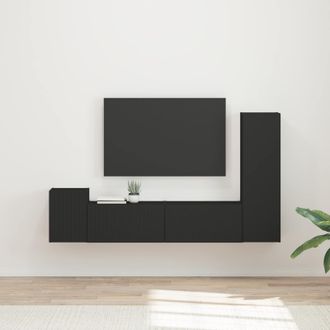 vidaXL Conjunto De Mueble De Tv 4 Uds. Negro Madera De Ingenier&iacute;a Vidaxl