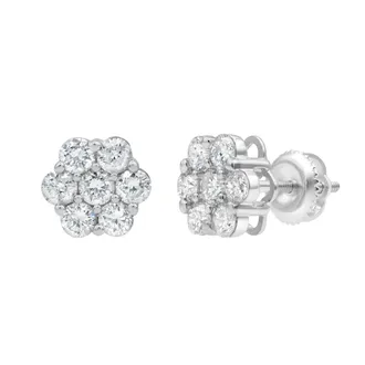 LuvMyJewelry Meadow 1.5 Ct TW Lab Grown Diamond Cluster Studs 14K Gold Earrings