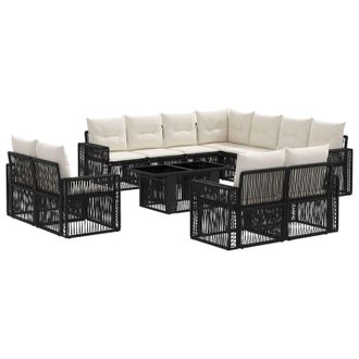 vidaXL Conjunto De Sof&aacute;s De Jard&iacute;n 12 Uds. Negro Y Blanco Crema Vidaxl
