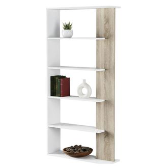 Dmora Dmora - Librer&iacute;a Dblanc, Librer&iacute;a De Doble Cara Con 5 Estantes, Estante Separador Para Oficina O Dormitorio, 90x25h180 Cm, Blanco Y Roble